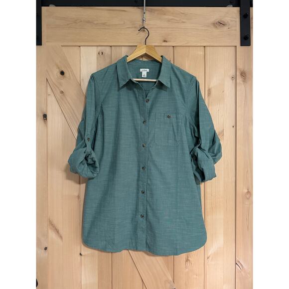 L.L. Bean | NWOT Women's Light Teal Cotton Button Up Long Sleeve Shirt | Size L - Picture 1 of 12